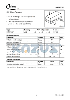 SMBT5087 datasheet - PNP Silicon Transistor