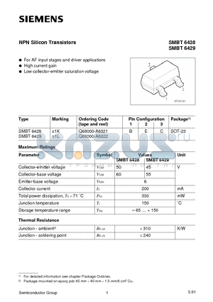 SMBT6428 datasheet - NPN Silicon Transistors