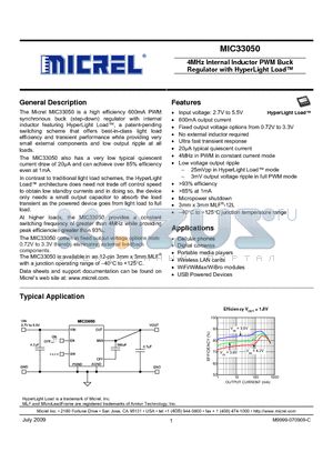 MIC33050-CYHL datasheet - 4MHz Internal Inductor PWM Buck Regulator with HyperLight Load