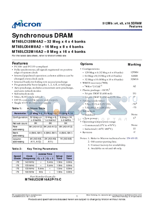 MT48LC128M4A2 datasheet - 512Mb x4, x8, x16 SDRAM