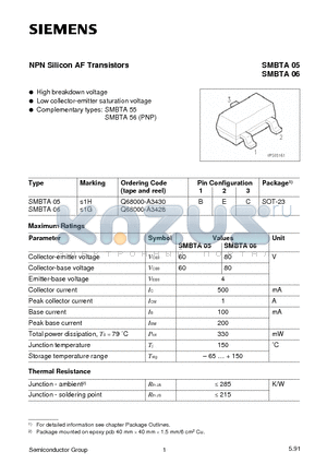SMBTA05 datasheet - NPN Silicon AF Transistors