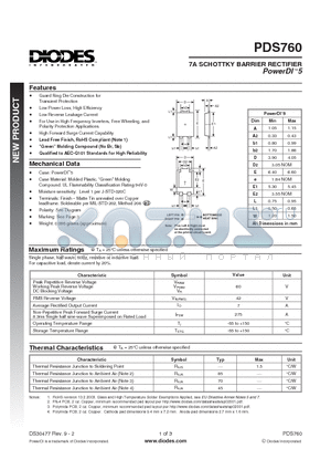 PDS760-13 datasheet - 7A SCHOTTKY BARRIER RECTIFIER