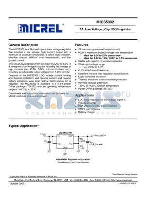 MIC35302WD datasheet - 3A, Low Voltage lCap LDO Regulator