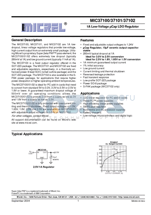 MIC37100-1.65BS datasheet - 1A LOW VOLTAGE U CAP LDO REGULATOR