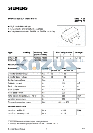 SMBTA55 datasheet - PNP Silicon AF Transistors