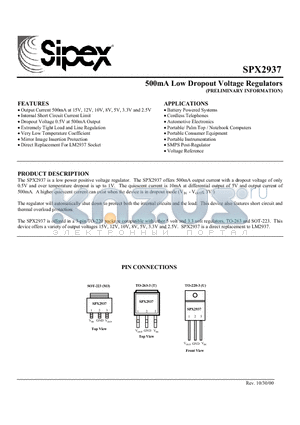 SPX2937U3-10 datasheet - 500mA Low Dropout Voltage Regulators