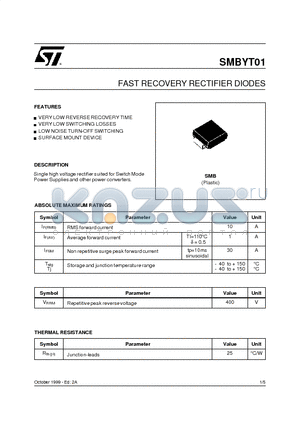 SMBYT01 datasheet - FAST RECOVERY RECTIFIER DIODES