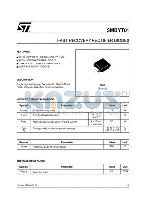 SMBYT01-400 datasheet - FAST RECOVERY RECTIFIER DIODES