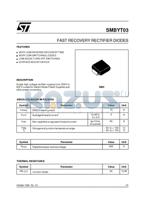 SMBYT03 datasheet - FAST RECOVERY RECTIFIER DIODES
