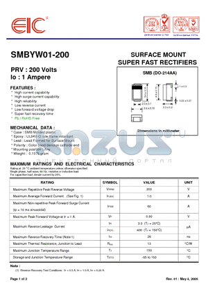 SMBYW01-200 datasheet - SURFACE MOUNT SUPER FAST RECTIFIERS