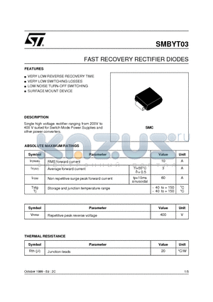 SMBYT03 datasheet - FAST RECOVERY RECTIFIER DIODES