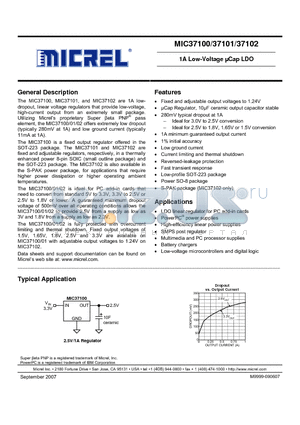 MIC37101-1.5BM datasheet - 1A Low-Voltage lCap LDO