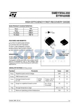 SMBYW04-200 datasheet - HIGH EFFICIENCY FAST RECOVERY DIODE