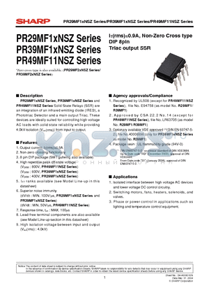 PR39MF11NSZ datasheet - Non-Zero Cross type DIP 8pin Triac output SSR