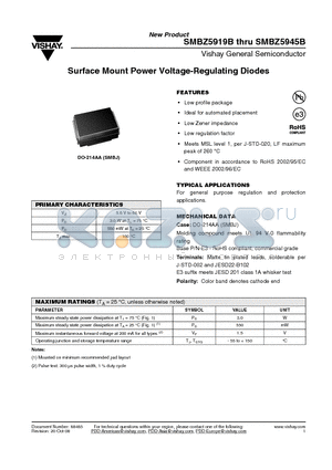 SMBZ5930B datasheet - Surface Mount Power Voltage-Regulating Diodes
