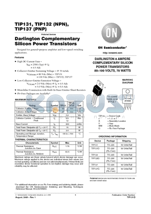 TIP137G datasheet - Darlington Complementary Silicon Power Transistors