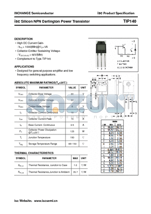 TIP140 datasheet - isc Silicon NPN Darlington Power Transistor