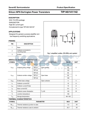 TIP140 datasheet - Silicon NPN Darlington Power Transistors