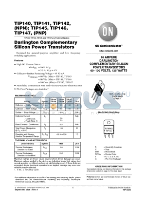 TIP140G datasheet - Darlington Complementary Silicon Power Transistors