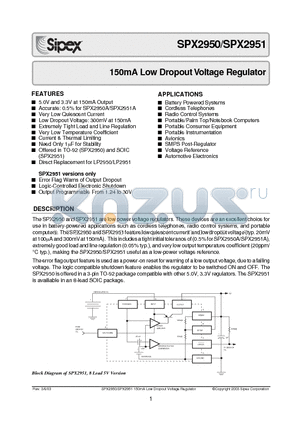 SPX2950 datasheet - 150mA Low Dropout Voltage Regulators