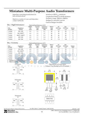T-35202 datasheet - Miniature Multi-Purpose Audio Transformers