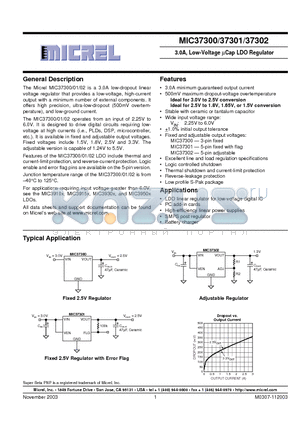 MIC37300-3.3BR datasheet - 3.0A, LOW VOLTAGE UCAP LDO REGULATOR