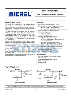 MIC37300-3.3BR datasheet - 3.0A, Low-Voltage lCap LDO Regulator