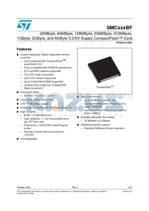 SMC032BFY6 datasheet - 32MByte, 64MByte, 128MByte, 256MByte, 512MByte, 1GByte, 2GByte, and 4GByte 3.3/5V Supply CompactFlash Card