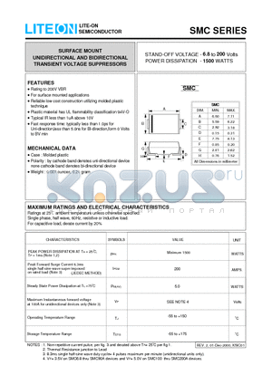 SMC10 datasheet - SURFACE MOUNT UNIDIRECTIONAL AND BIDIRECTIONAL TRANSIENT VOLTAGE SUPPRESSORS