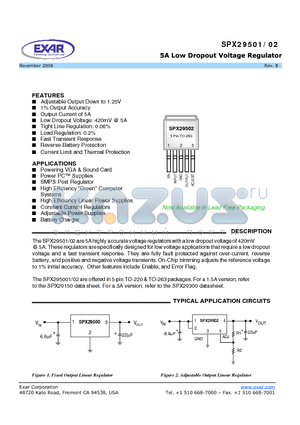 SPX29502T5-L datasheet - 5A Low Dropout Voltage Regulator