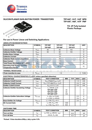 TIP142F datasheet - SILICON PLANAR DARLINGTON POWER TRANSISTORS
