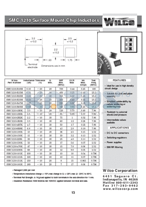 SMC1210-3R3K datasheet - Surface Mount Chip Inductors