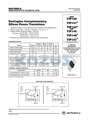 TIP145 datasheet - DARLINGTON COMPLEMENTARY SILICON POWER TRANSISTORS