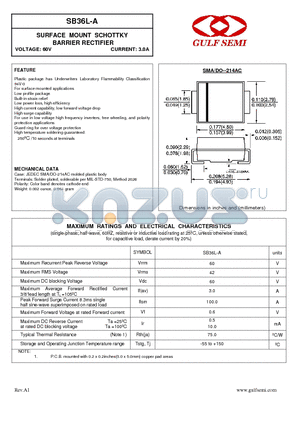 SB36L-A datasheet - SURFACE MOUNT SCHOTTKY BARRIER RECTIFIER VOLTAGE: 60V CURRENT: 3.0A