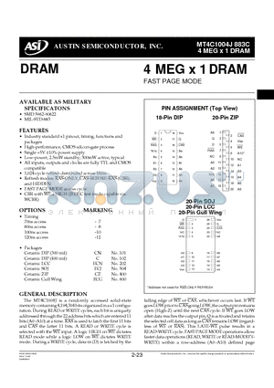 MT4C1004J883C datasheet - 4 MEG x 1 DRAM FAST PAGE MODE