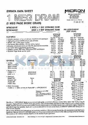 MT4C1024E-12 datasheet - 1 MEG PAGE MODE DRAM