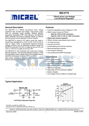 MIC3775-1.5YMM datasheet - 750mA lCap Low-Voltage Low-Dropout Regulator