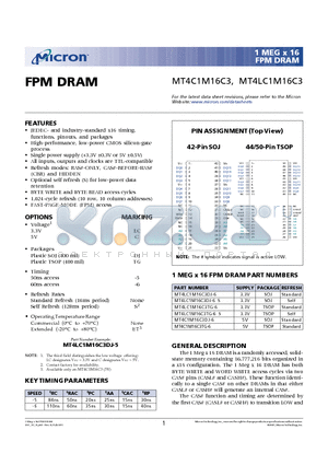 MT4C1M16C3DJ-6 datasheet - FPM DRAM