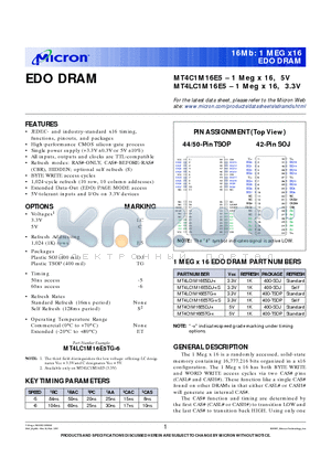 MT4C1M16E5DJ-5 datasheet - EDO DRAM