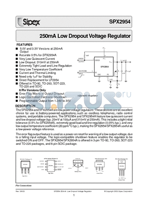 SPX2954AU-5.0 datasheet - 250mA Low Dropout Voltage Regulator