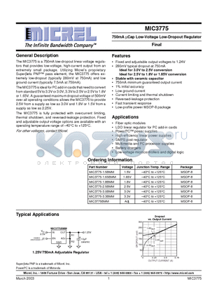 MIC3775BMM datasheet - 750mA UCap Low-Voltage Low-Dropout Regulator