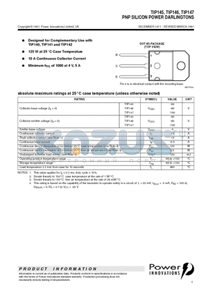 TIP147 datasheet - PNP SILICON POWER DARLINGTONS