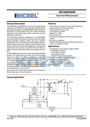 MIC3808BM datasheet - Push-Pull PWM Controller