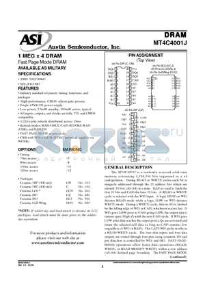 MT4C4001JC-12/883C datasheet - 1 MEG x 4 DRAM Fast Page Mode DRAM