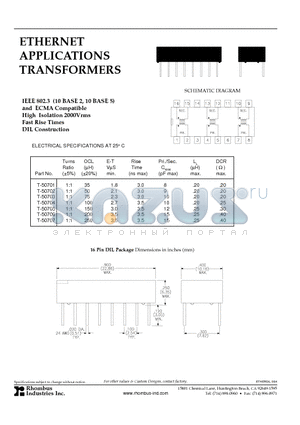 T-50701 datasheet - ETHERNET APPLICATIONS TRANSFORMERS