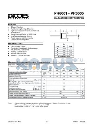 PR6001 datasheet - 6.0A FAST RECOVERY RECTIFIER