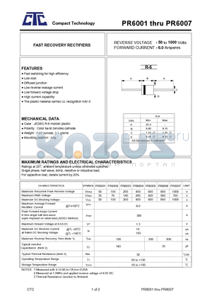 PR6001 datasheet - FAST RECOVERY RECTIFIERS