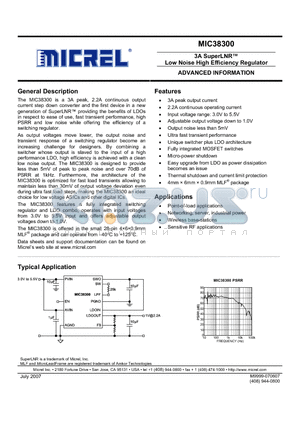 MIC38300 datasheet - 3A SuperLNR Low Noise High Efficiency Regulator