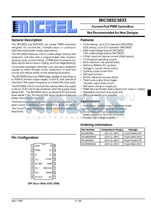 MIC3833BN datasheet - Current-Fed PWM Controllers