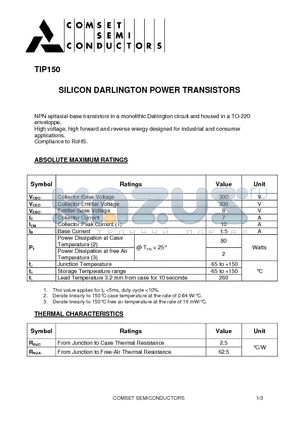 TIP150 datasheet - SILICON DARLINGTON POWER TRANSISTORS